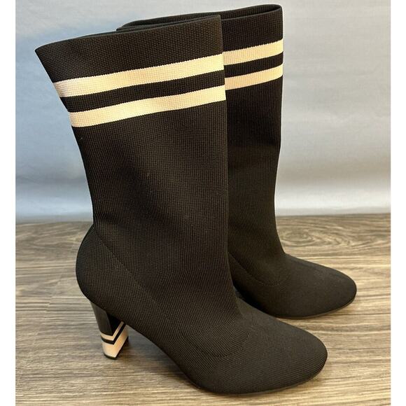 Circus Sam Edelman Size 9 Black White Striped Heeled Sock Boots Emo Whimsigoth - Picture 1 of 10